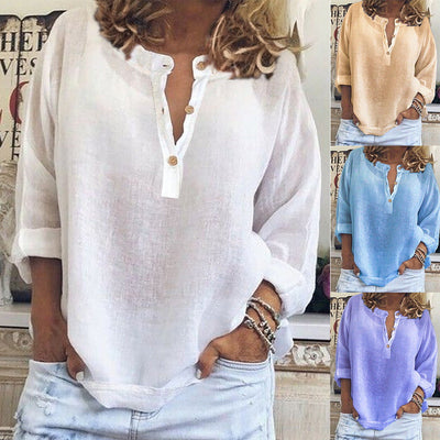 Women's Linen Button-Up Blouse with Chic Design