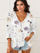Floral Print Women's Blouse with Button Closure