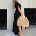 Chic Women's Maxi Dress with Deep V-Neck & Side Pockets