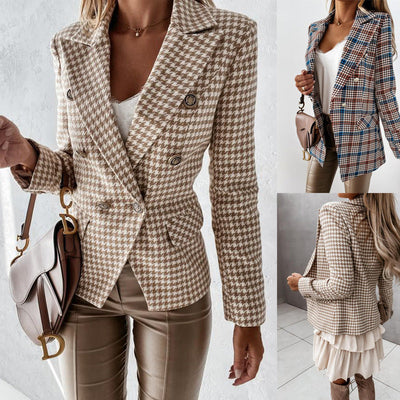 Chic Women's Blazer with Double-Breasted Design and Stylish Accents