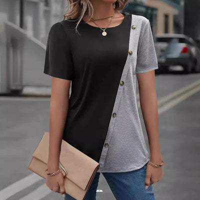Asymmetrical Women's Short-Sleeve T-Shirt with Button Accents