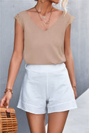 Charming Women's V-Neck Blouse with Lace Trim
