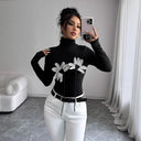 Floral High Collar Long Sleeve Bodysuit for Women