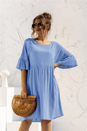 Chic Women's Dress with Balloon Sleeves and Handy Pockets