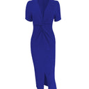 Chic Midi Dress with Puff Sleeves and Side Slit