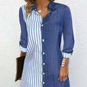 Chic Striped Women's Shirt Dress with Button Accents