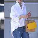 Chic Women's Overshirt Blouse with High Collar and Trendy Ties