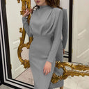 Chic Floor-Length Dress with Stand-Up Collar and Ruching Design