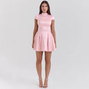 Chic Women's Short Sleeve Dress with Flowing Skirt