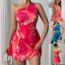 Asymmetrical Cocktail Dress with Refined Pleats for Women
