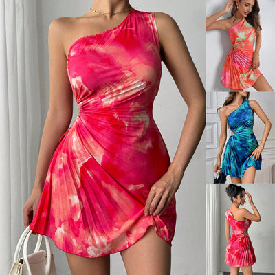 Asymmetrical Cocktail Dress with Refined Pleats for Women