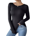 Chic Women's Long Sleeve Bodysuit with Lace Accents and Back Cut-Out Design