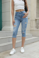High-Waisted Distressed Denim Capris for Women