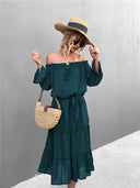 Women's Off-Shoulder Ruffled Dress with Waist Belt