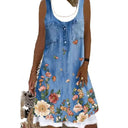 Floral Button-Down Denim Dress for Women