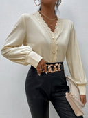 Ladies Blouse with Lace Trim and Button Details