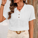 Textured Short Sleeve Blouse with Button Closure