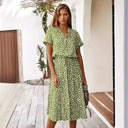 Modern Dots Short Sleeve Dress with Waist Tie