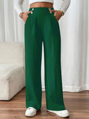 Chic Women's Wide Leg Trousers with Decorative Buttons