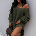 Chic Women's Oversized Knit Dress with Wide Neckline