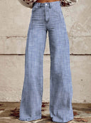Chic High-Waisted Wide-Leg Jeans with Trendy Stripes