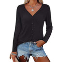 Chic Long Sleeve V-Neck Blouse with Button Accents