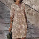 V-Neck Midi Dress with Button Detail for Women