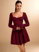 Chic Heart Neckline Women's Dress with Flowy Skirt