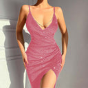 Shimmering High-Slit Wrap Dress for Women