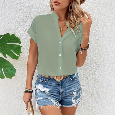 Chic Women's Stand-Up Collar Blouse with Button Closure