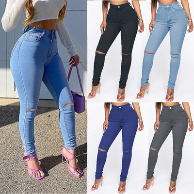 Trendy Women's High-Waist Distressed Jeans