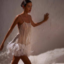 Glittering Sequin Cocktail Dress with Feather Accents