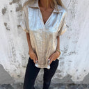 Chic Satin Blouse for Women - Short Sleeves
