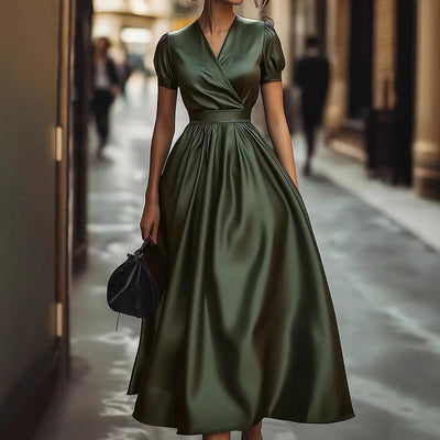 Chic Maxi Dress with Puff Sleeves and Wrap Design