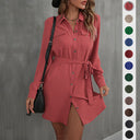 Women's Shirt Dress with Pockets & Tie Belt