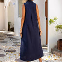 Chic Women's Maxi Dress with Deep V-Neck & Side Slits