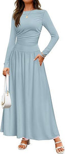 Women's Maxi Dress with Ruffle Accents and Chic Pockets