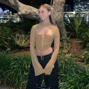 Chic Women's Laced Top with Sheer Sleeves
