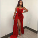 Women's Shimmering Satin Evening Dress with High Slit