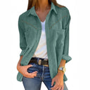 Chic Women's Cord Blouse with Stylish Snap Buttons and Pockets