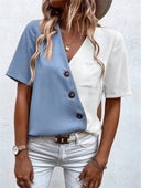 Chic Asymmetrical Short Sleeve Blouse with Button Accents