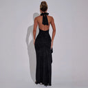 Chic Evening Dress with High Slit & Glitter Accents