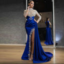 Chic Evening Dress with Lace Appliqués & High Slit