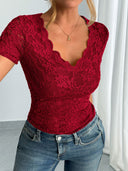 Ladies Lace V-Neck Top with Contoured Cut