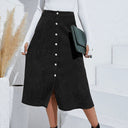 Chic Women's Long Cord Skirt with Button Detail