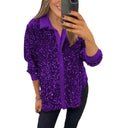 Sequined Blouse with Classic Collar for Women