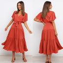 Women’s Maxi Dress: Deep V-Neck & Flowing Sleeves