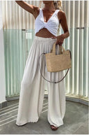 Elegant Women's Palazzo Pants with Stretch Waist and Pockets