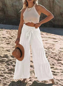 Women's High-Waisted Palazzo Trousers with Side Gatherings