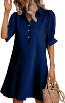 Women's Short Sleeve Shirt Dress with Pocket Style